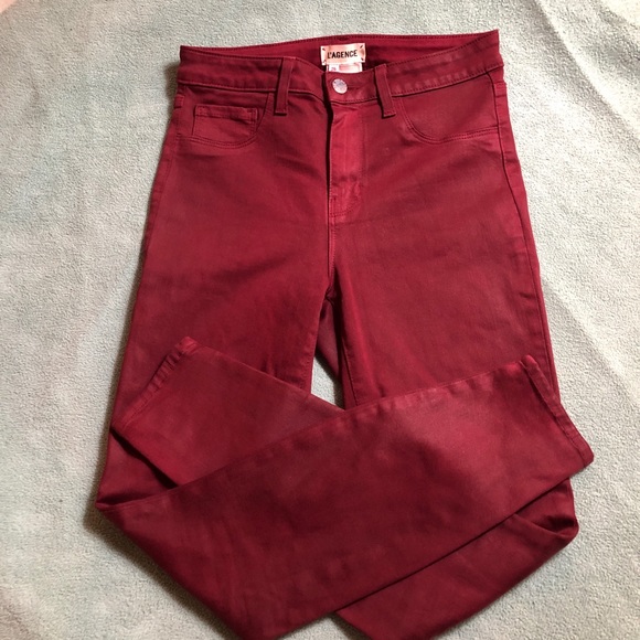 L’AGENCE MARGOT COATED skinny JEANS IN DARK BERRY burgundy SIZE 26 - Picture 13 of 14